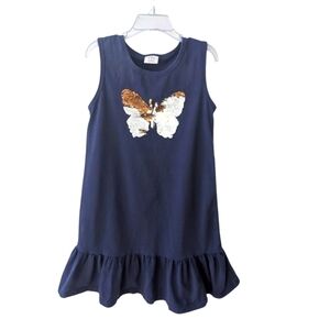 Girls Blue Summer Dress Sleeveless Cotton Size 7-8